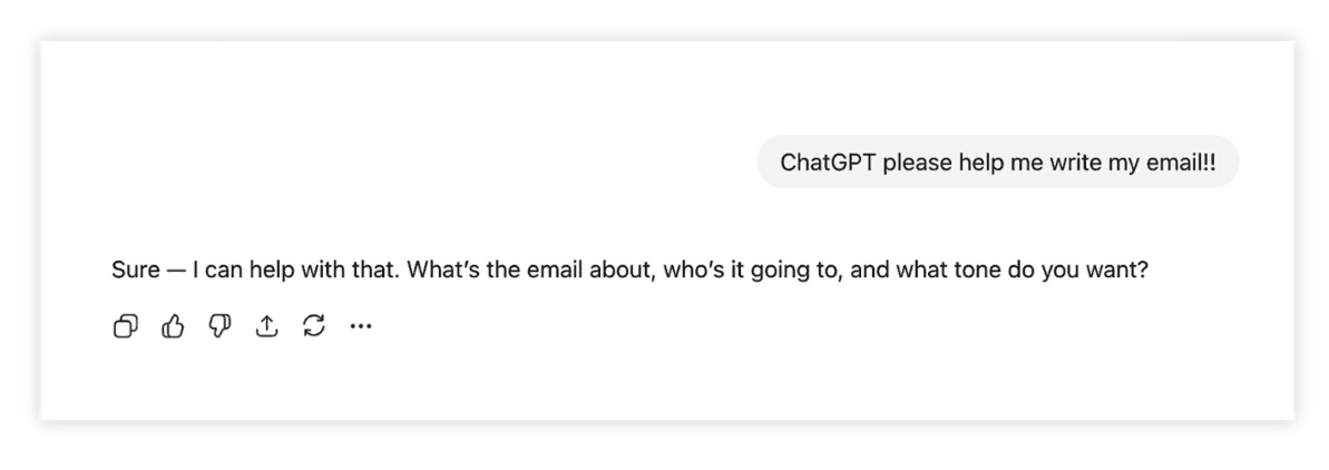 ChatGPT conversation asking it to write an email